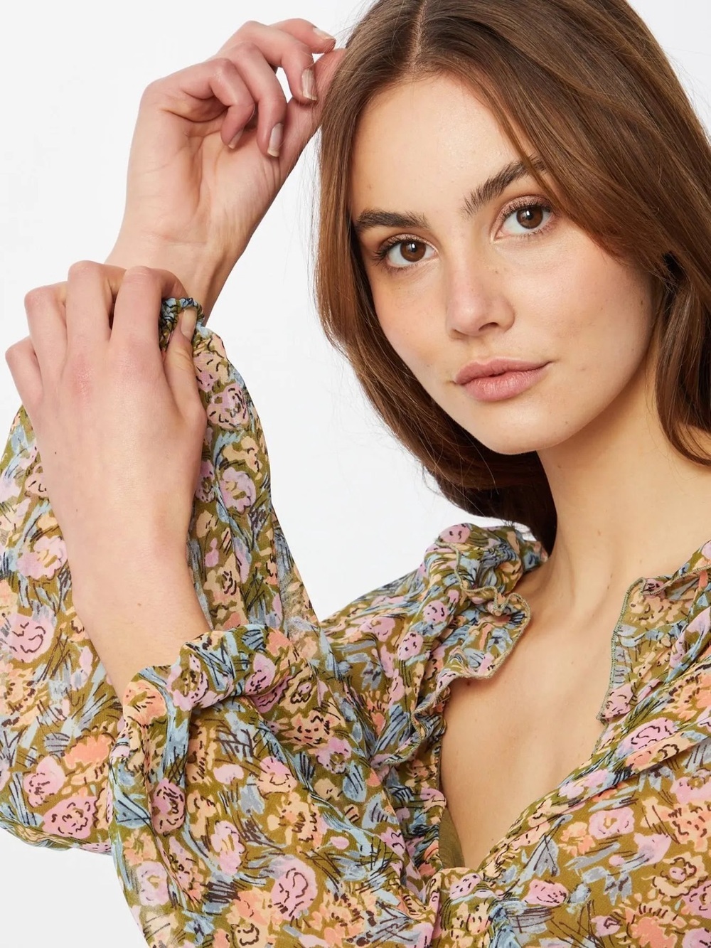 Free People Mabel Blouse Floral Ruched